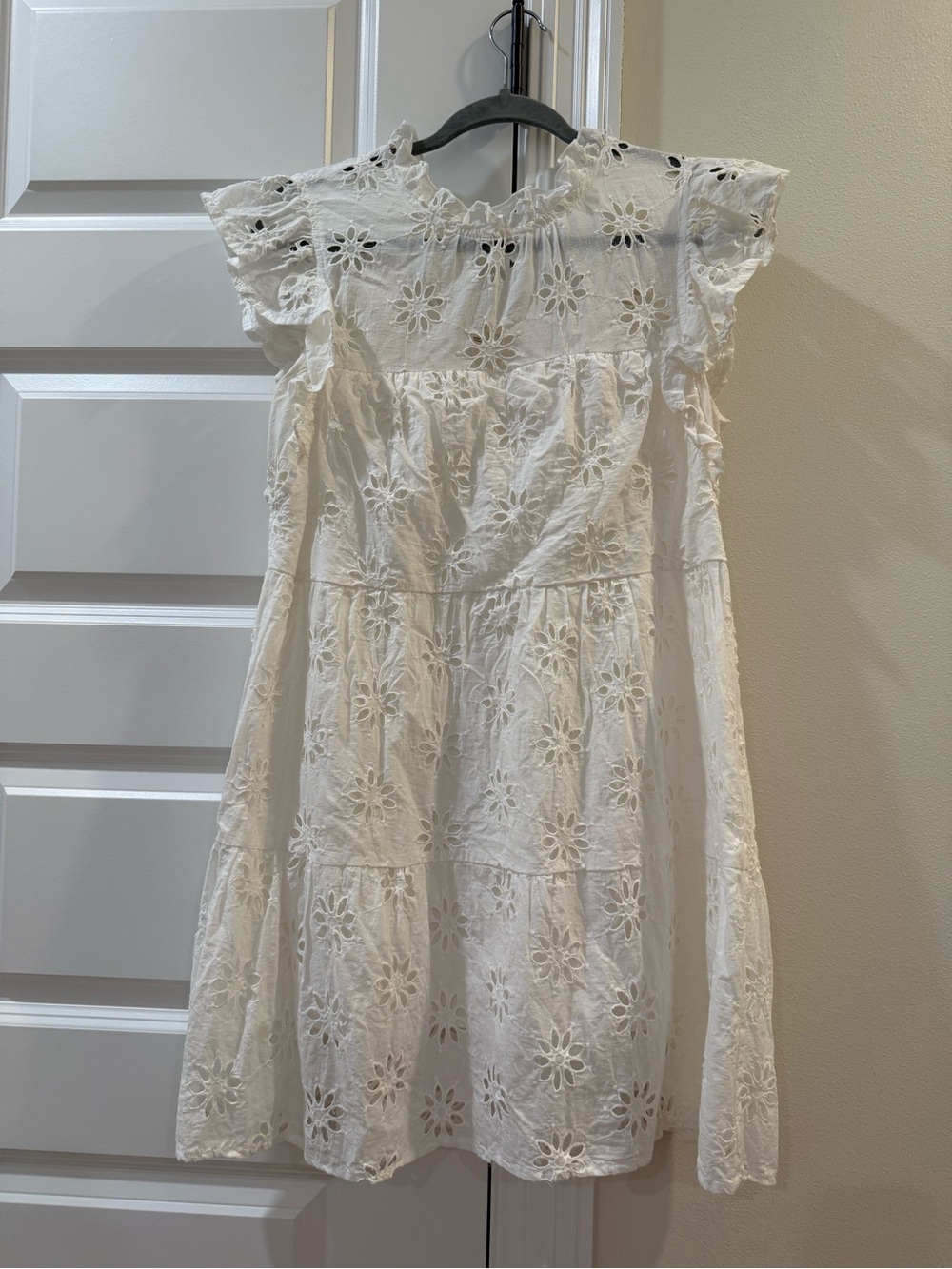 White Eyelet Flutter Sleeve Dress